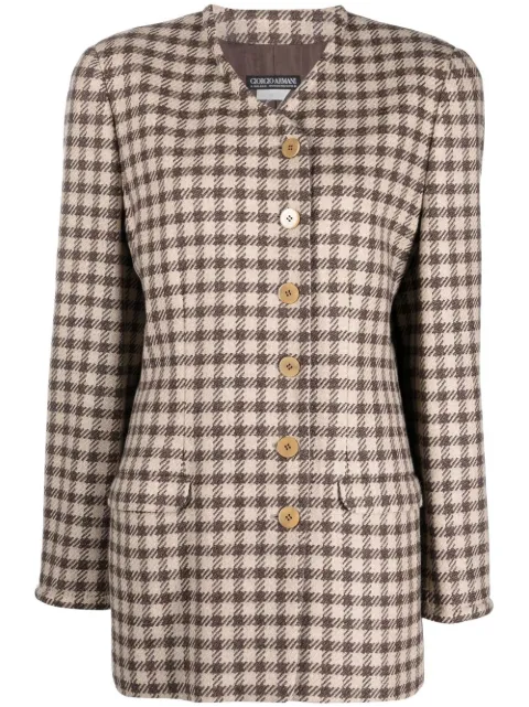 Giorgio Armani Pre-Owned 1980s houndstooth V-neck blazer Brown GIAR280VB