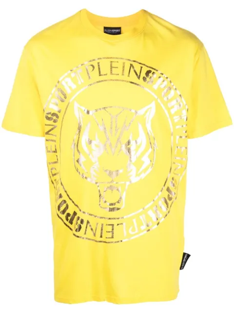 Plein Sport tiger-head logo-print T-shirt Yellow FABCMTK5733PJY002N
