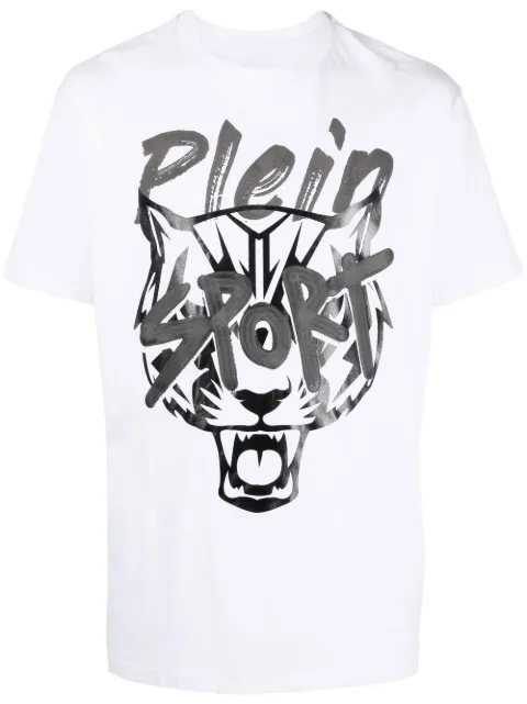 Plein Sport tiger-head logo-print T-shirt White AABCMTK5768SJY001N