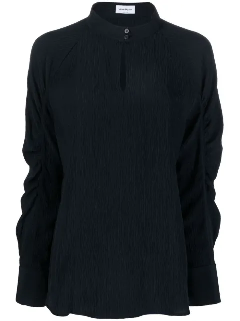 Ferragamo keyhole-neck longsleeved silk blouse Blue 754440