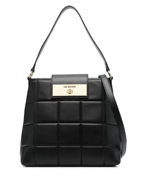 Love Moschino logo-plaque quilted shoulder bag Black JC4418PP0FKR0