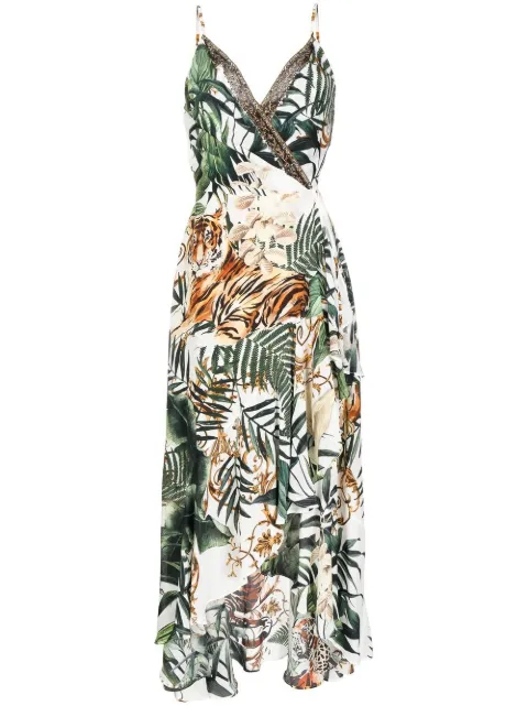 Camilla draped tiger-paint wrap dress White 00019956