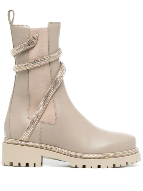 René Caovilla studded-strap leather Chelsea boots Brown C110590250001