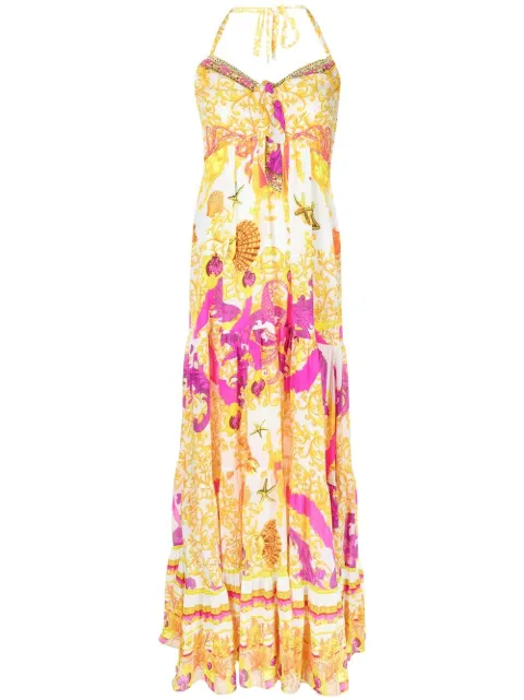 Camilla graphic-print halterneck midi dress White 00016820