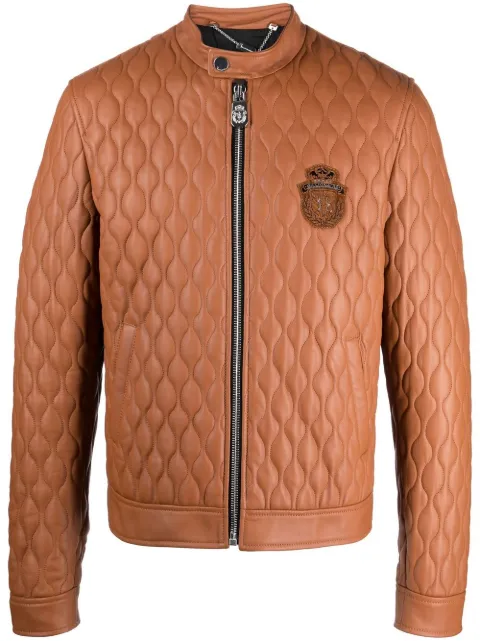 Billionaire crest-motif quilted leather jacket Brown WABCMLB1552BLE001N