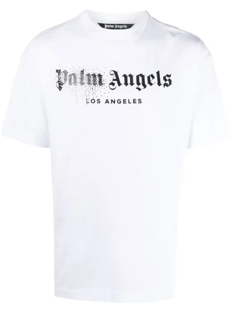Palm Angels rhinestone sprayed logo-print T-shirt White PMAA001F22JER0120110