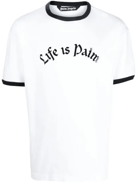 Palm Angels slogan-print short-sleeve T-shirt White PMAA062F22JER0010110