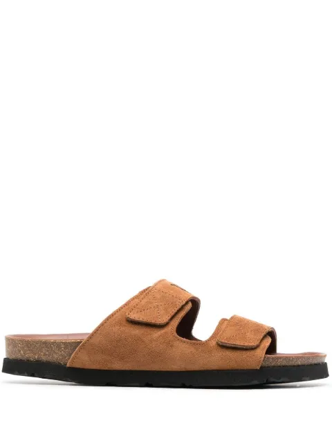 Palm Angels logo-print slide sandals Brown PMIH004F22LEA0011700