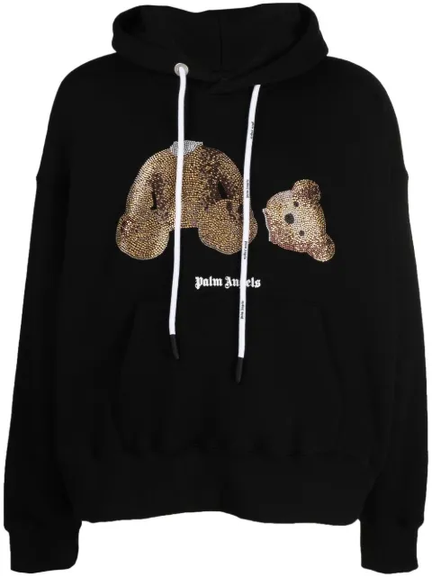 Palm Angels crystal-embellished Teddy Bear hoodie Black PMBB058F22FLE0071076