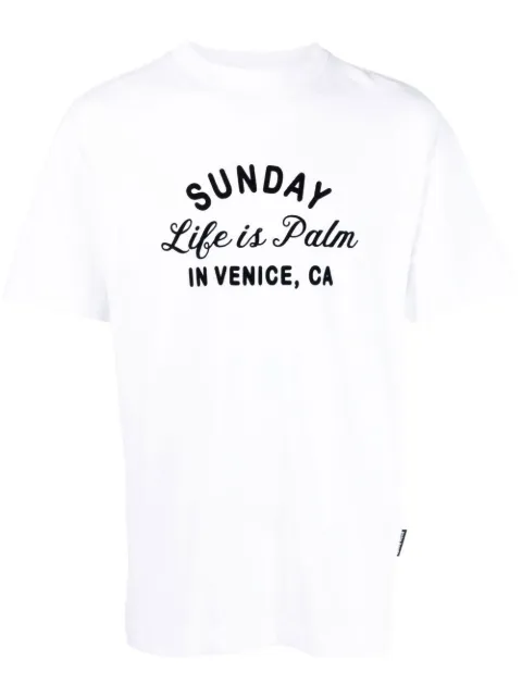 Palm Angels Sunday logo-print T-shirt White PMAA001F22JER0070110