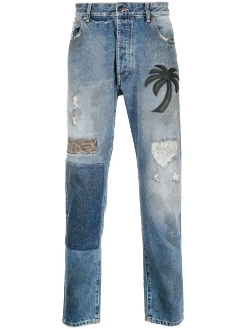 Palm Angels patchwork straight-leg jeans Blue PMYA012F22DEN0094510