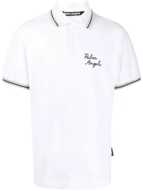 Palm Angels logo-embroidered polo shirt White PMGB012F22FAB0010110