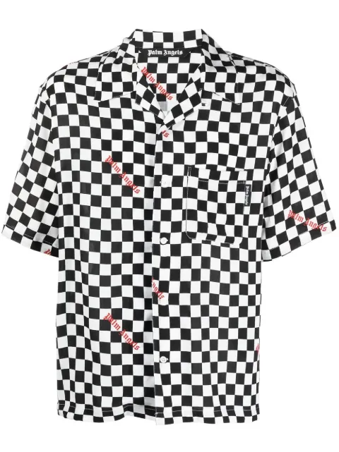 Palm Angels checkerboard-print bowling shirt Black PMGA110F22FAB0101025