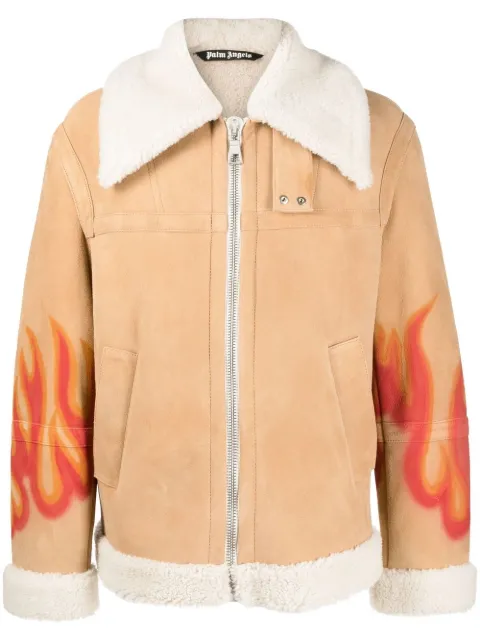 Palm Angels flames sherpa trucker jacket Neutrals PMJA012F22LEA0011725