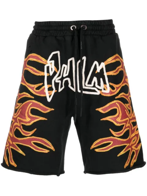 Palm Angels Graffiti Flames logo-print shorts Black PMCI010F22FLE0051001