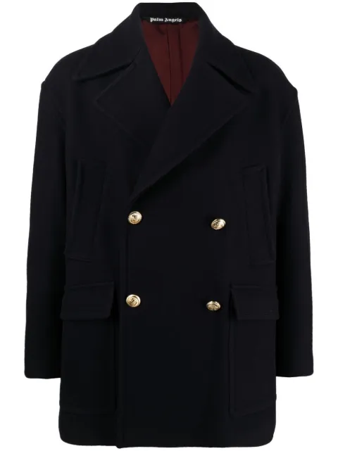Palm Angels palm tree-embroidered coat Blue PMER009F22FAB0024949