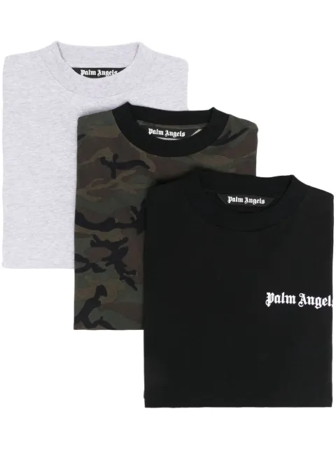 Palm Angels three-pack logo-print T-shirts Black PMAA070F22JER0018484