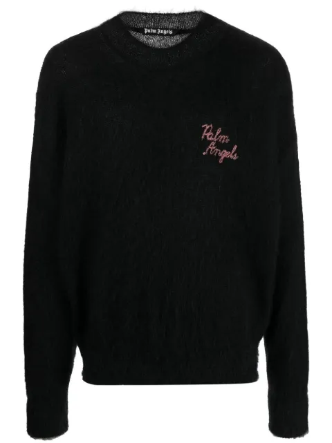 Palm Angels palm-motif crew-neck jumper Black PMHE007F22KNI0021032