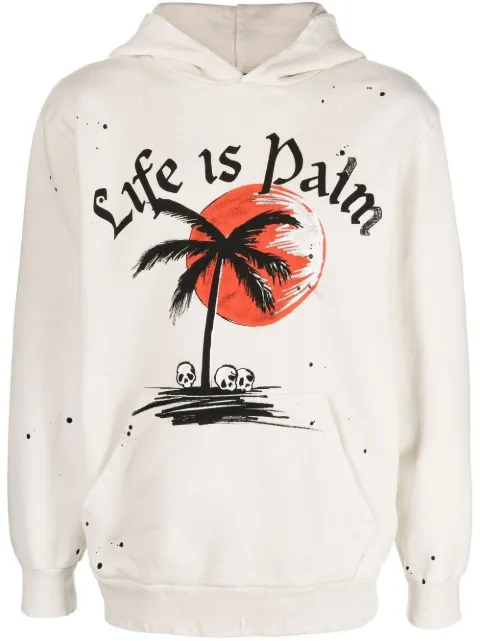 Palm Angels slogan-print paint splatter hoodie White PMBB117F22FLE0050310