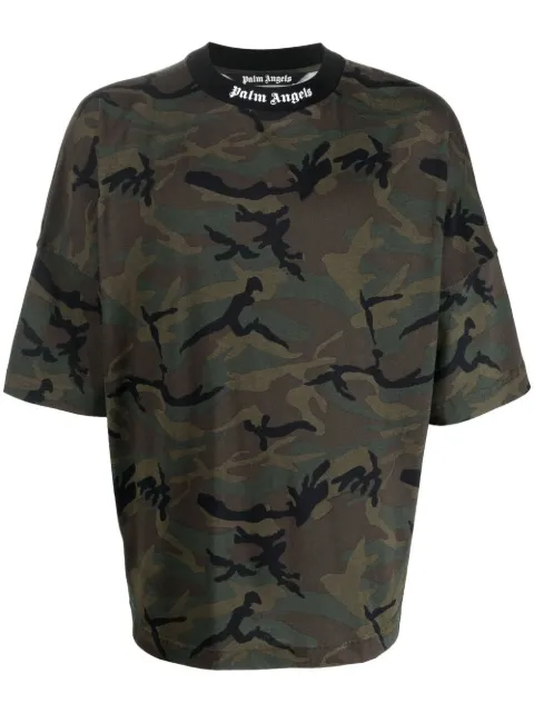 Palm Angels logo-band camouflage-print T-shirt Black PMAA002F22JER0025610