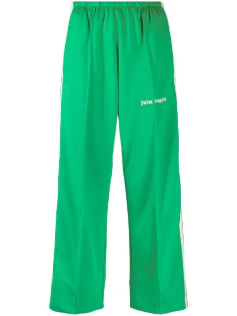 Palm Angels logo print cotton track pants Green PWCJ011F22FAB0015504