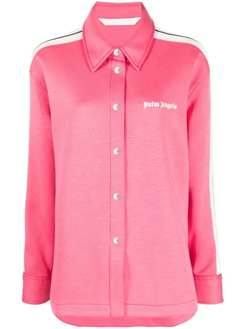 Palm Angels logo-print striped shirt Pink PWGA050F22FAB0013004