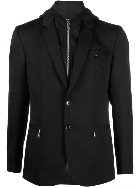 Billionaire embroidered-crest hooded blazer Black WABCMRF1544PTE003N