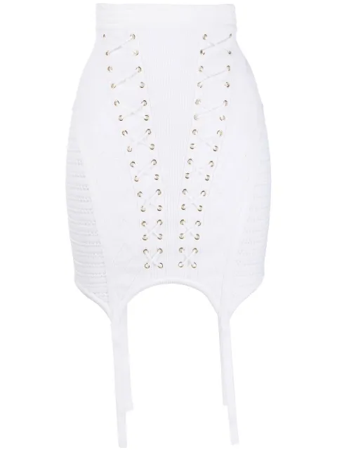 Balmain lace-up detailed knit skirt White YF1LB481KC28