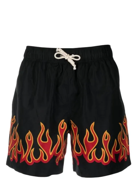 Palm Angels flame-print swim shorts Black PMFA011F22FAB0011025