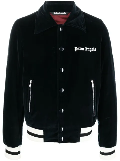 Palm Angels logo-embroidered velvet jacket Black PMEA229F22FAB0014903