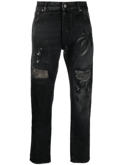 Palm Angels palm tree-patch straight-leg jeans Black PMYA012F22DEN0061060