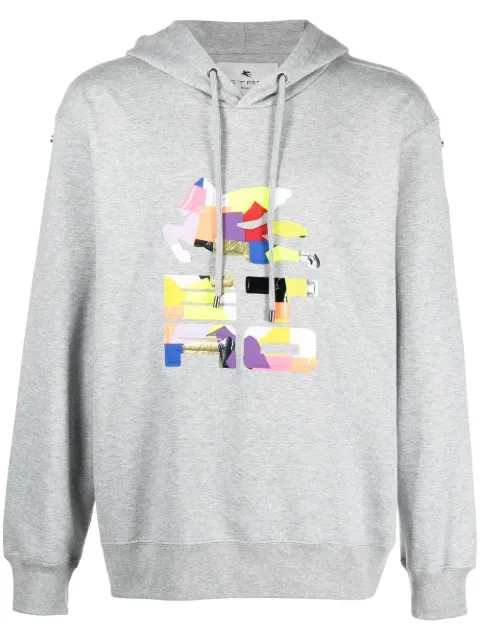 ETRO patchwork logo-print rib-trimmed hoodie Grey 1Y690