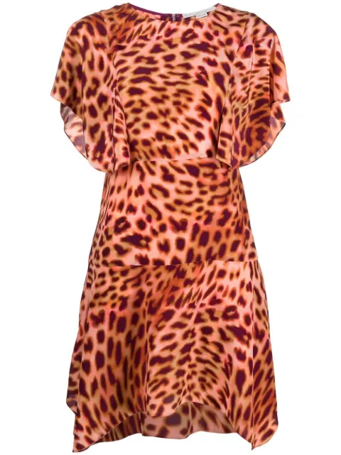Stella McCartney leopard-print silk flounce dress Pink 6A00293AS200