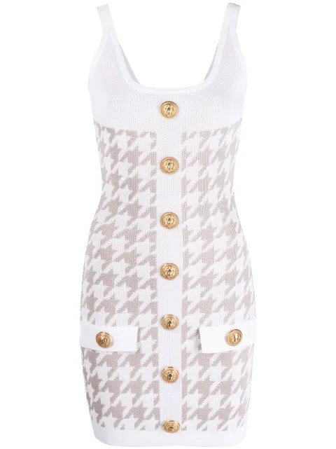 Balmain houndstooth sleeveless minidress White YF1R4036KC17