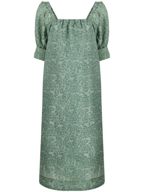 GANNI jacquard floral midi dress Green F7107