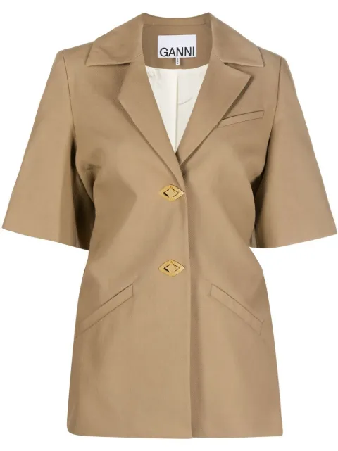 GANNI short-sleeve single-breasted blazer Brown F7124