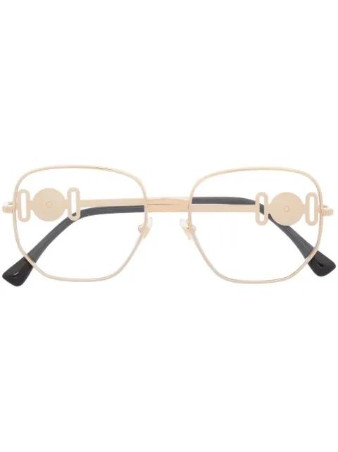 Versace Eyewear logo square-frame glasses Gold VE12831002