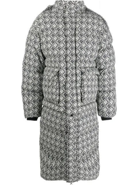 Marine Serre Moon Diamond-pattern oversized puffer coat White C059FW22XWOTPA02100BLACK
