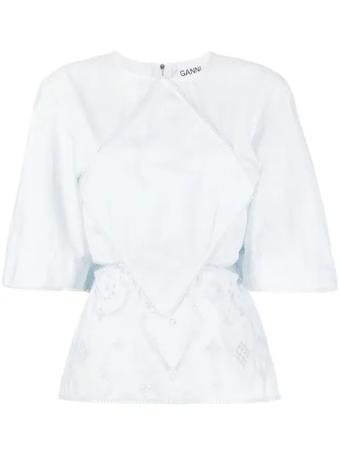 GANNI broderie anglaise T-shirt Blue F7056