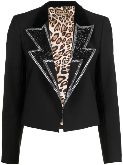 Philipp Plein rhinestone cropped blazer Black AABCWRF0517PTE003N