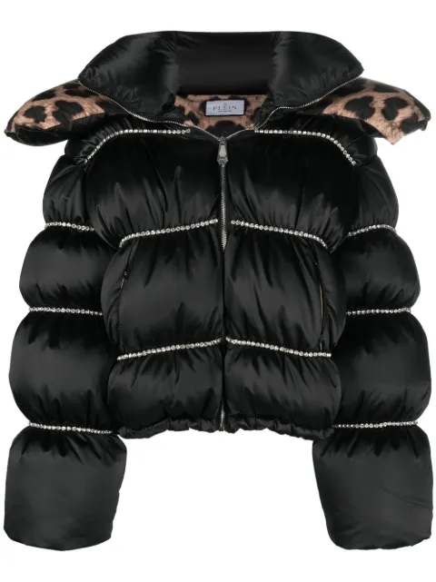 Philipp Plein Flame embellished oversized puffer jacket Black AABCWRB1144PNY002N