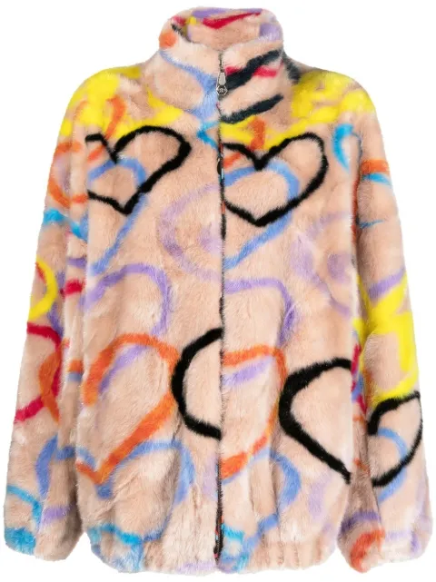 Philipp Plein heart-print high-neck coat Neutrals AABCWRB1164PTE003N
