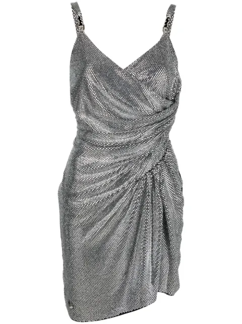 Philipp Plein crystal-embellished ruched mini dress Grey AABCWRG2290PJY002N