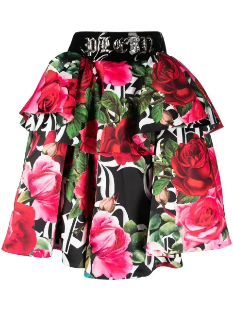 Philipp Plein Blossom floral-print skirt Black AABCWRV0435PTE003N
