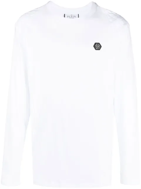 Philipp Plein logo print long-sleeve T-shirt White AABCMTK5868PJY002N