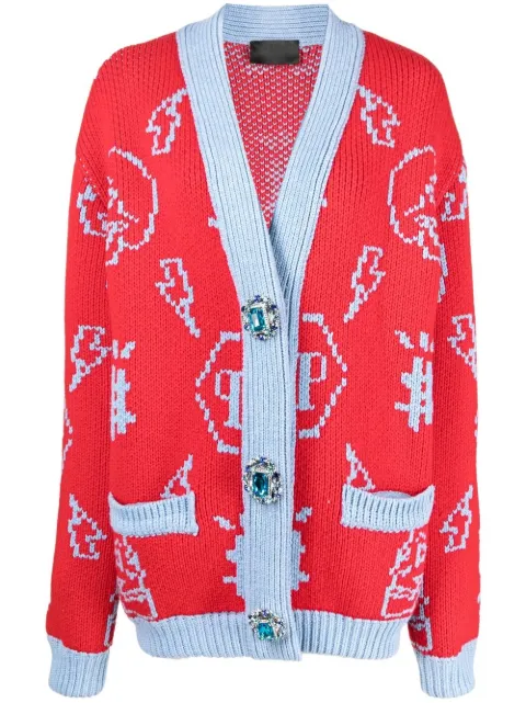 Philipp Plein jacquard logo cardigan Red AABCWKQ0108PKN002N