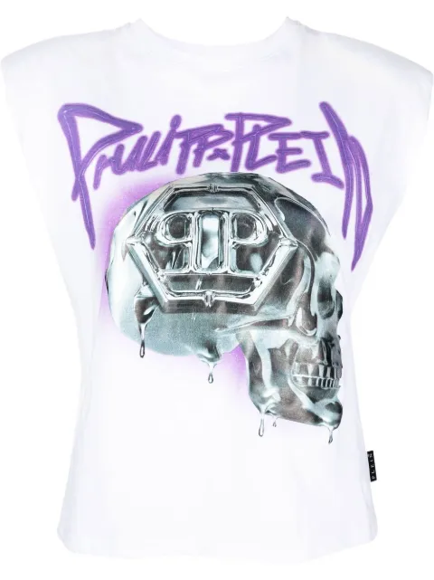 Philipp Plein Skull-print Padded-shoulder tank top White AABCWTK2664PJY002N