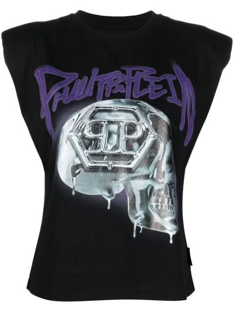 Philipp Plein Skull-print Padded-shoulder tank top Black AABCWTK2664PJY002N