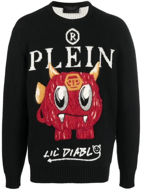 Philipp Plein embroidered-motif crew-neck jumper Black AABCMKO1187PKN002N