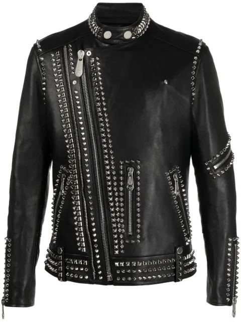 Philipp Plein leather biker studs Black AABCMLB1628PLE010N